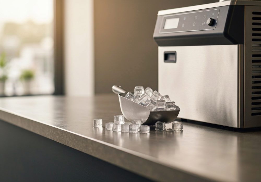 VEVOR commercial ice maker on a café counter